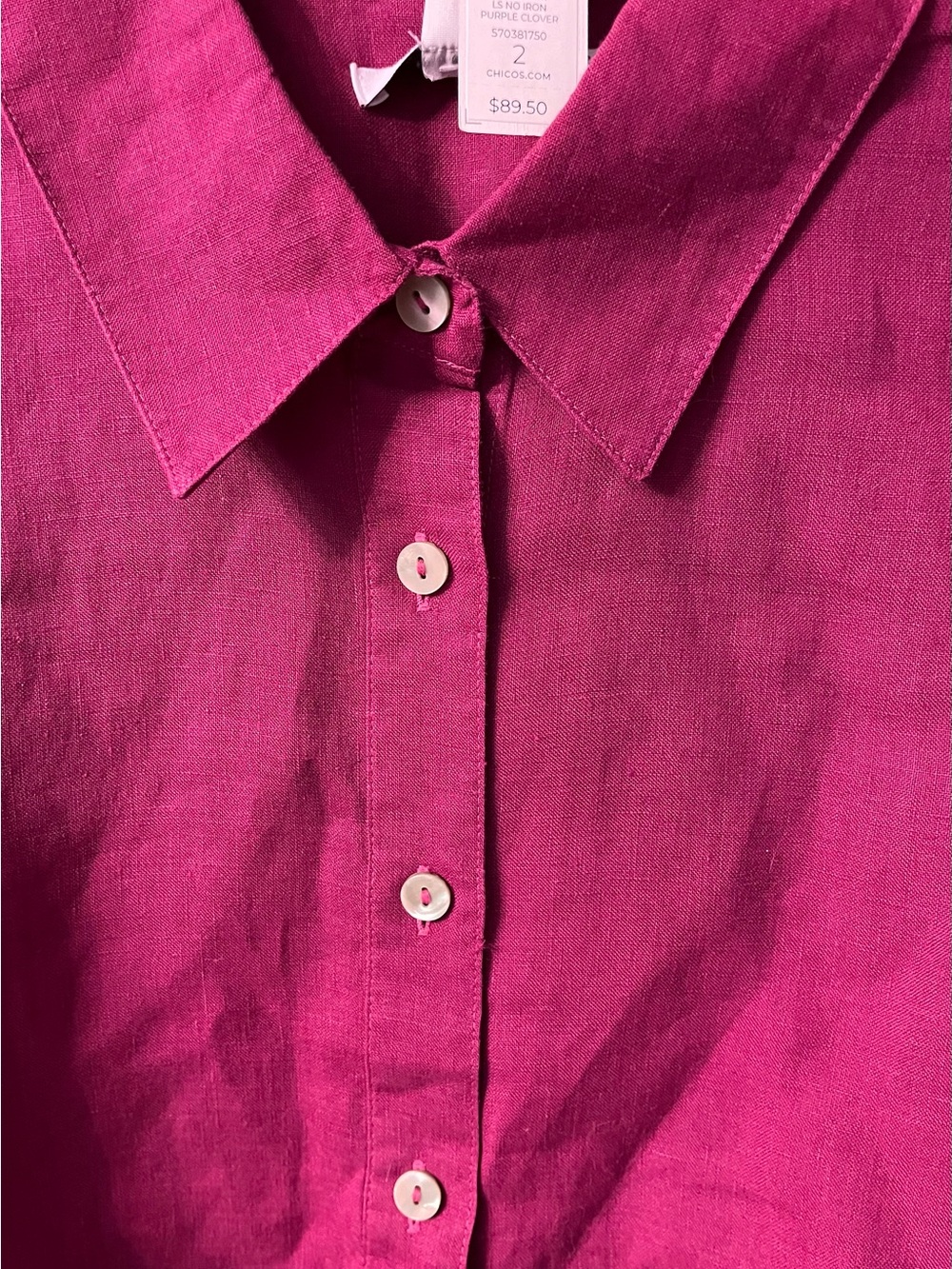 Linen Magenta Chicos Shirt size 2 (12/14)